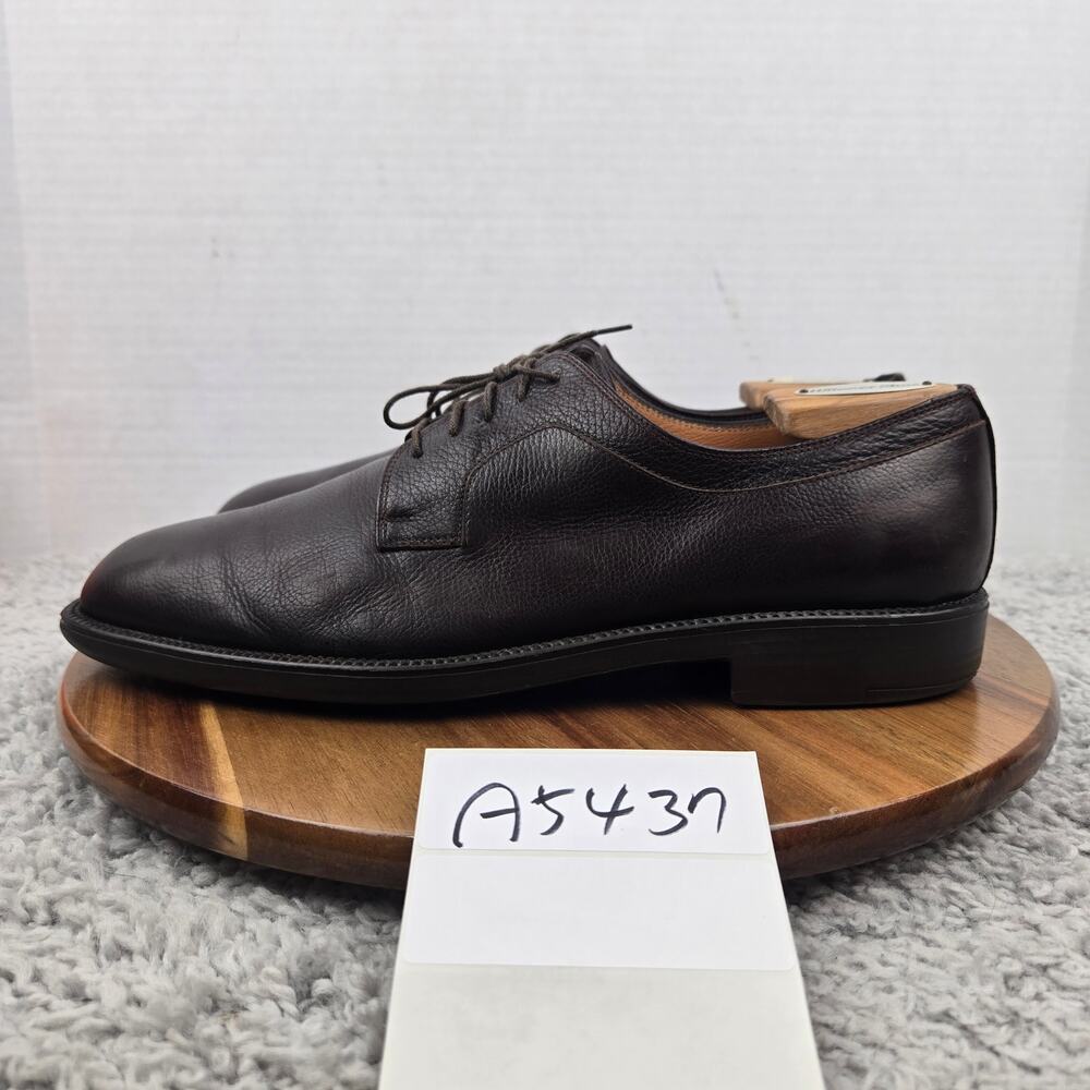 Salvatore Ferragamo Mens 9 2E Extra Wide Brown Leather Plain Toe Derby Oxford